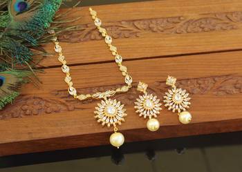 Designer gold plated cz necklace set 2