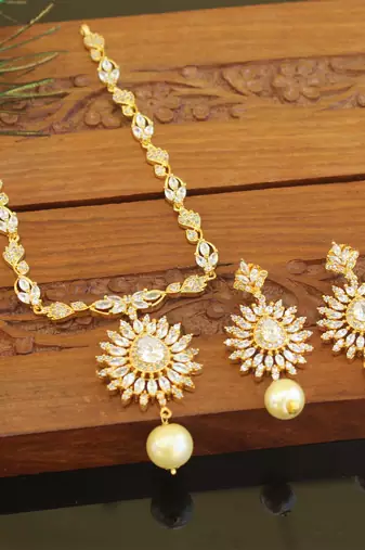 Designer gold plated cz necklace set