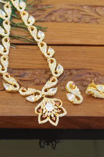 Designer gold plated cz necklace set