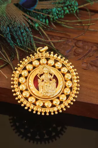 Kerala style gold plated palakka lakshmi pendant
