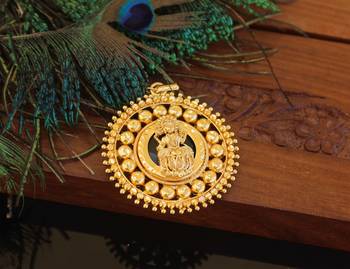 Kerala style gold plated palakka lakshmi pendant 2