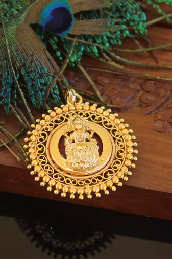 Kerala style gold plated palakka lakshmi pendant