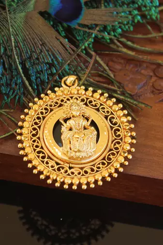 Kerala style gold plated palakka lakshmi pendant