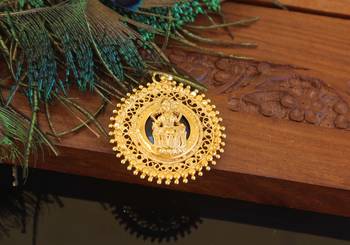 Kerala style gold plated palakka lakshmi pendant 2