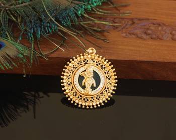 Kerala style gold plated palakka krishna pendant 1