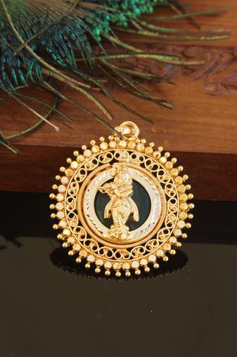 Kerala style gold plated palakka krishna pendant