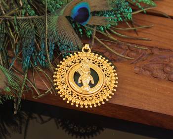 Kerala style gold plated palakka krishna pendant 2