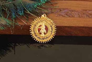 Kerala style gold plated palakka krishna pendant 1