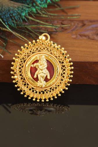 Kerala style gold plated palakka krishna pendant