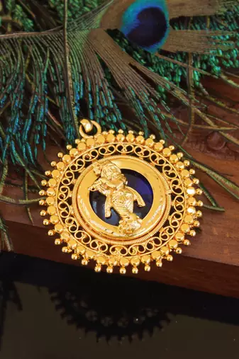 Kerala style gold plated palakka krishna pendant