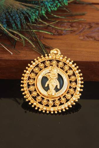 Kerala style gold plated palakka krishna pendant