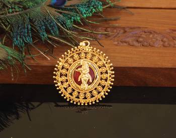 Kerala style gold plated palakka krishna pendant 1