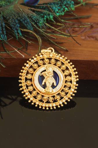 Kerala style gold plated palakka krishna pendant