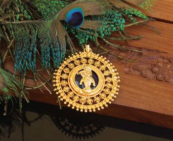 Kerala style gold plated palakka krishna pendant 2