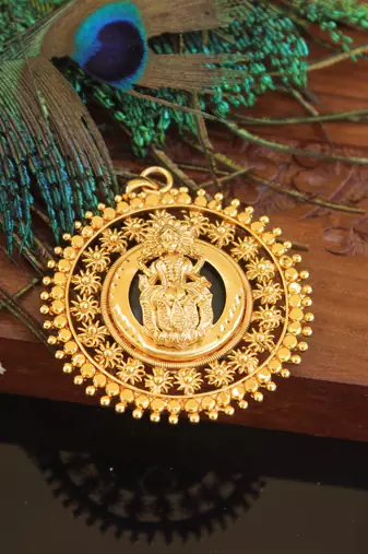 Kerala style gold plated palakka lakshmi pendant