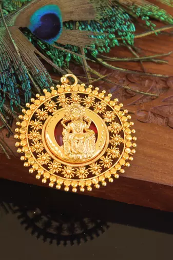 Kerala style gold plated palakka lakshmi pendant