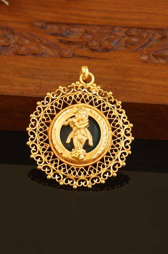 Kerala style gold plated palakka krishna pendant