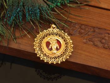 Kerala style gold plated palakka krishna pendant 2