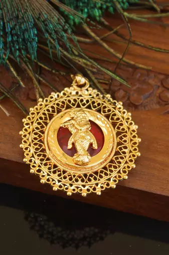 Kerala style gold plated palakka krishna pendant