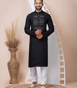 Black Solid Viscose Kurta Set For Men