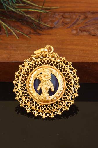 Kerala style gold plated palakka krishna pendant