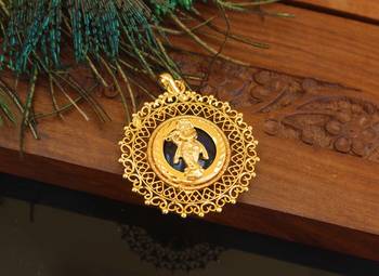Kerala style gold plated palakka krishna pendant 2