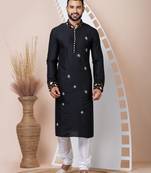 Black Solid Viscose Kurta Set For Men