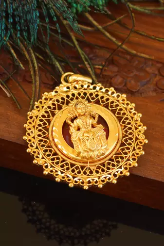 Kerala style gold plated palakka lakshmi pendant