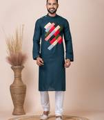 Green Solid Cotton Kurta Set For Men