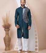 Green Solid Cotton Kurta Set For Men