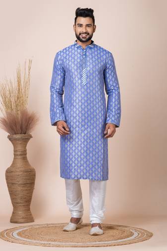 Multicolor Solid Jacquard Kurta Set For Men