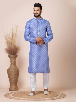 Multicolor Solid Jacquard Kurta Set For Men 2
