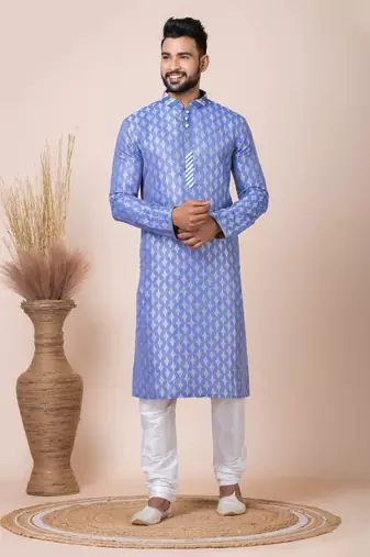 Multicolor Solid Jacquard Kurta Set For Men