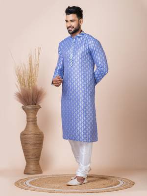 Multicolor Solid Jacquard Kurta Set For Men 3