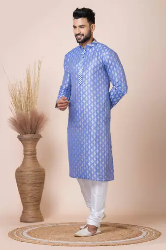 Multicolor Solid Jacquard Kurta Set For Men