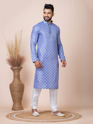 Multicolor Solid Jacquard Kurta Set For Men 4