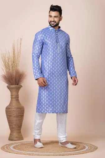 Multicolor Solid Jacquard Kurta Set For Men