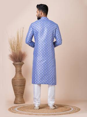 Multicolor Solid Jacquard Kurta Set For Men 5