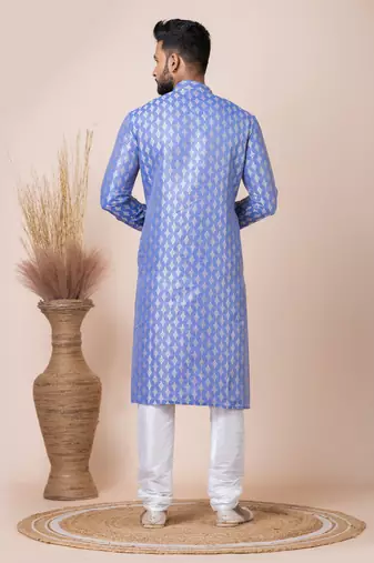 Multicolor Solid Jacquard Kurta Set For Men