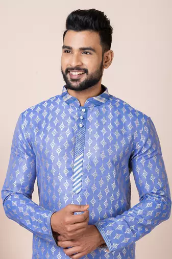 Multicolor Solid Jacquard Kurta Set For Men