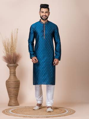 Green Solid Jacquard Kurta Set For Men 1