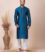 Green Solid Jacquard Kurta Set For Men