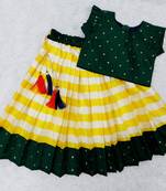 Baby Girls Yellow & Green Traditional Pattu Pavadai Jacquard Lehenga Choli for Kids