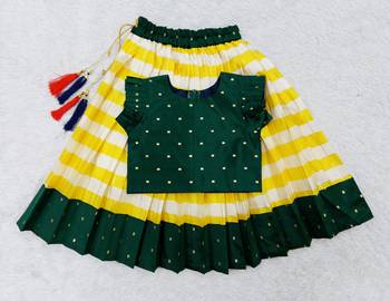Baby Girls Yellow & Green Traditional Pattu Pavadai Jacquard Lehenga Choli for Kids 2