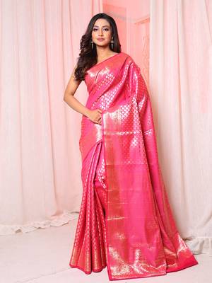 Deep Pink Brocade silk saree  1
