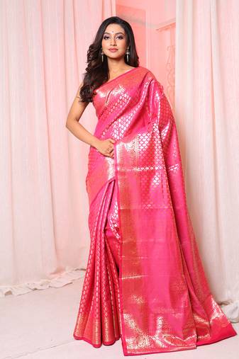 Deep Pink Brocade silk saree 