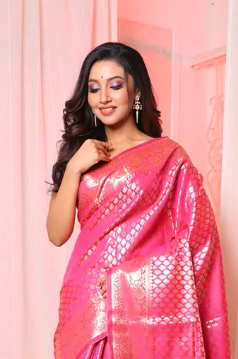 Deep Pink Brocade silk saree 