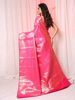 Deep Pink Brocade silk saree  3