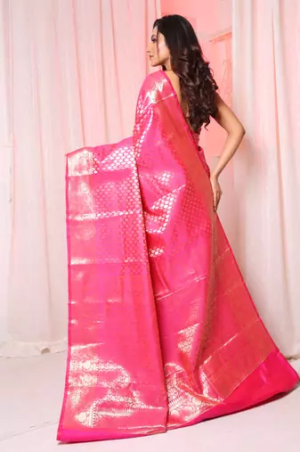 Deep Pink Brocade silk saree 