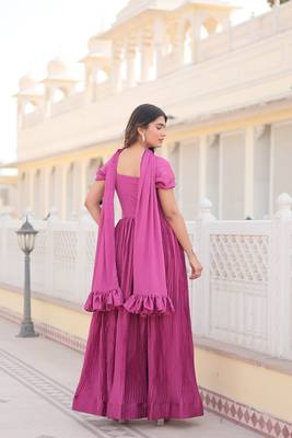 Pink colour position printed gown with crush pattern on chinnon fabric 3